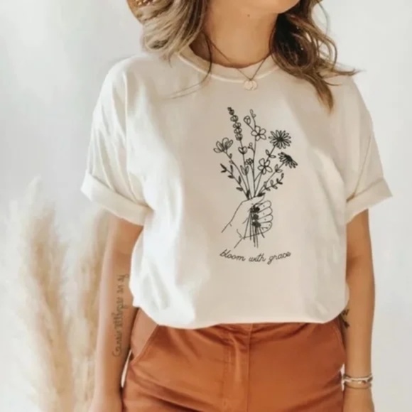 White Bloom With Grace Bella Canvas Graphic Tee - Picture 1 of 2